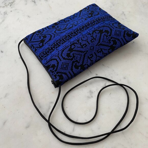 Blue Black Cottagecore Boho Fabric Crossbody Pouch Zipper - Picture 6 of 10